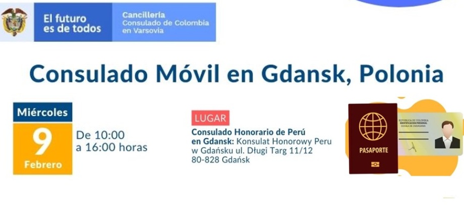 Consulado de Colombia en Varsovia realizará el Consulado Móvil en Gdansk el 9 de febrero