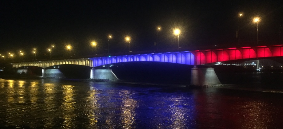 El puente Śląsko-Dąbrowski de Varsovia fue iluminado con los colores de la bandera de Colombia para celebrar el 20 de julio de 2021