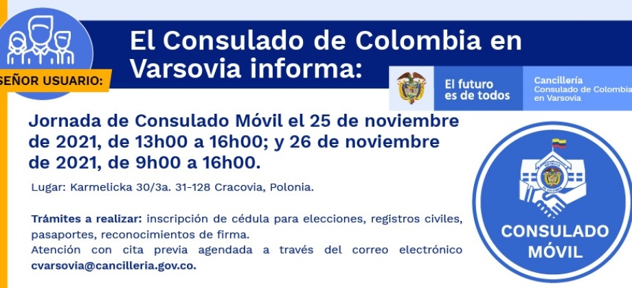 Consulado de Colombia en Varsovia invita al Consulado Móvil