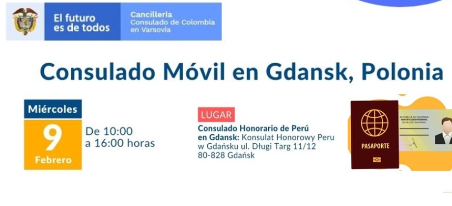 Consulado de Colombia en Varsovia realizará el Consulado Móvil en Gdansk el 9 de febrero