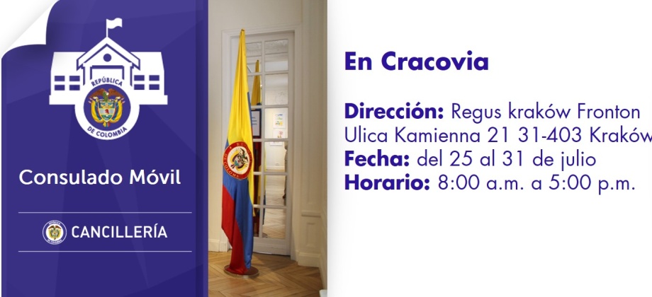 El Consulado de Colombia en Varsovia realizará una jornada móvil en Cracovia del 25 al 31 de julio